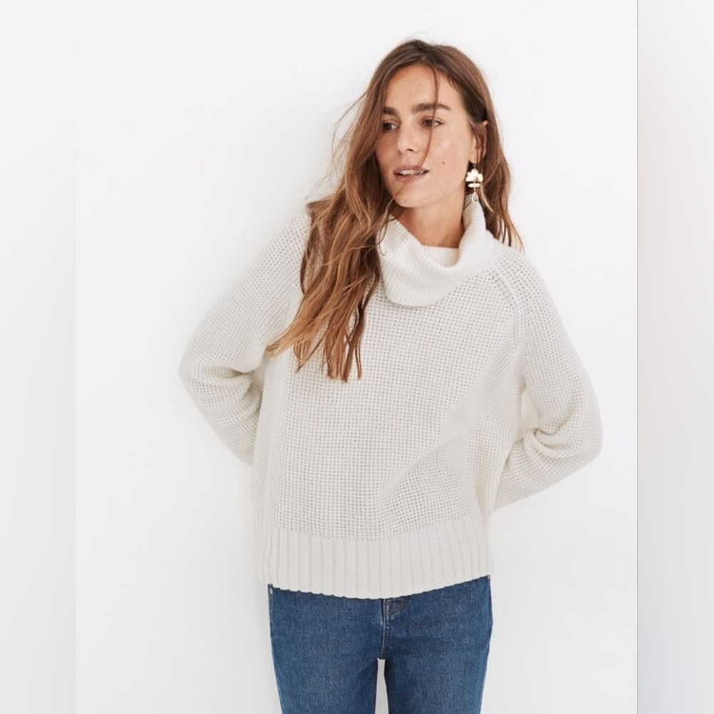 Madewell Eastbrook XL Crop Turtleneck Knit Sweater Winter Fall Cream Merino Wool